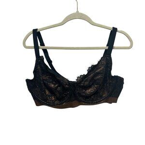 Cacique Black & Bronze Lace Underwire Bra 38F Adjustable Straps Full Coverage